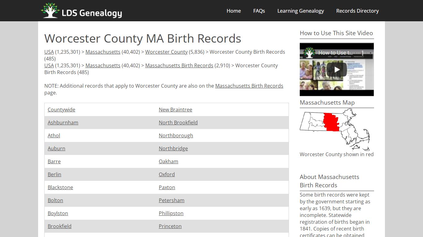 Worcester County MA Birth Records - LDS Genealogy