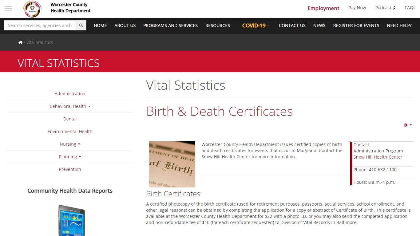 Birth & Death Certificates - Worcester Health