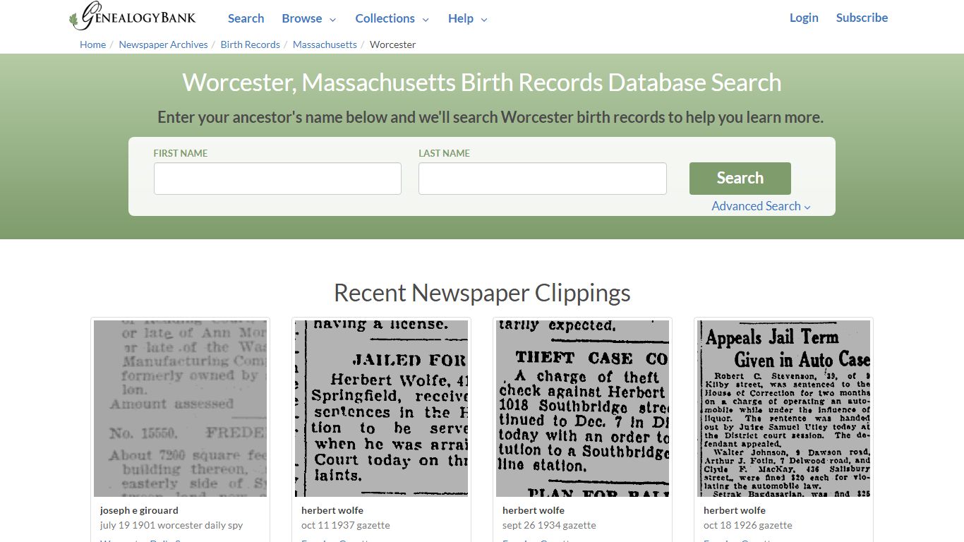 Worcester Birth Records - genealogybank.com