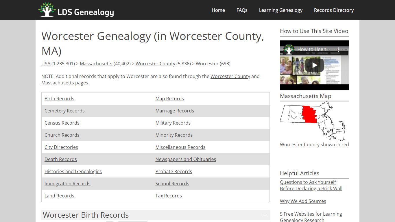 Worcester Genealogy (in Worcester County, Massachusetts)